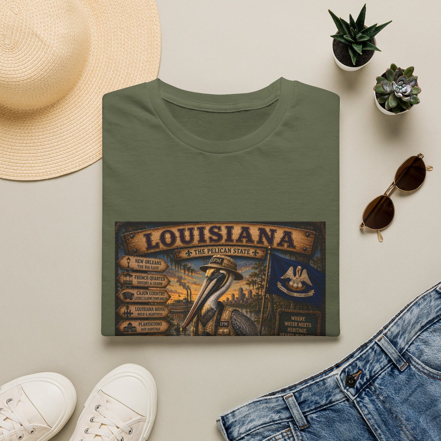 Louisiana Pelican State Vintage Poster T-Shirt — Retro Travel Souvenir