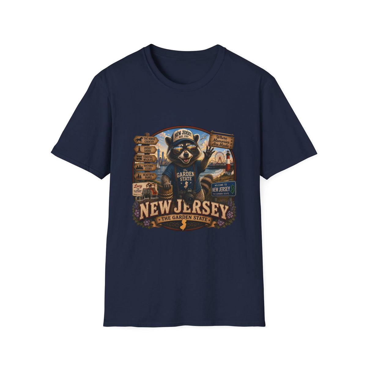 New Jersey Raccoon "Garden State" T-Shirt — Retro State Pride Tee