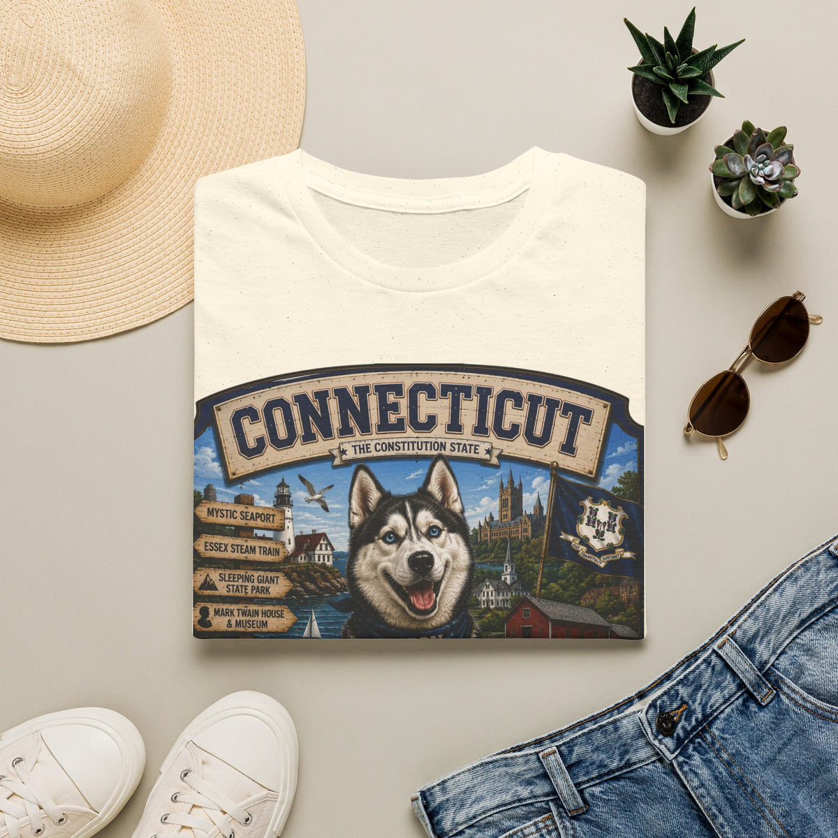 Connecticut Husky State T-Shirt — Vintage Connecticut Scenic Tee