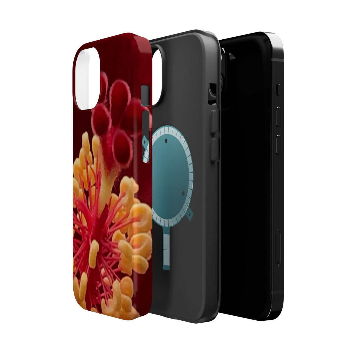 Floral Macro Phone Case — Red & Yellow Pollen Design (Magnetic Impact-Resistant)