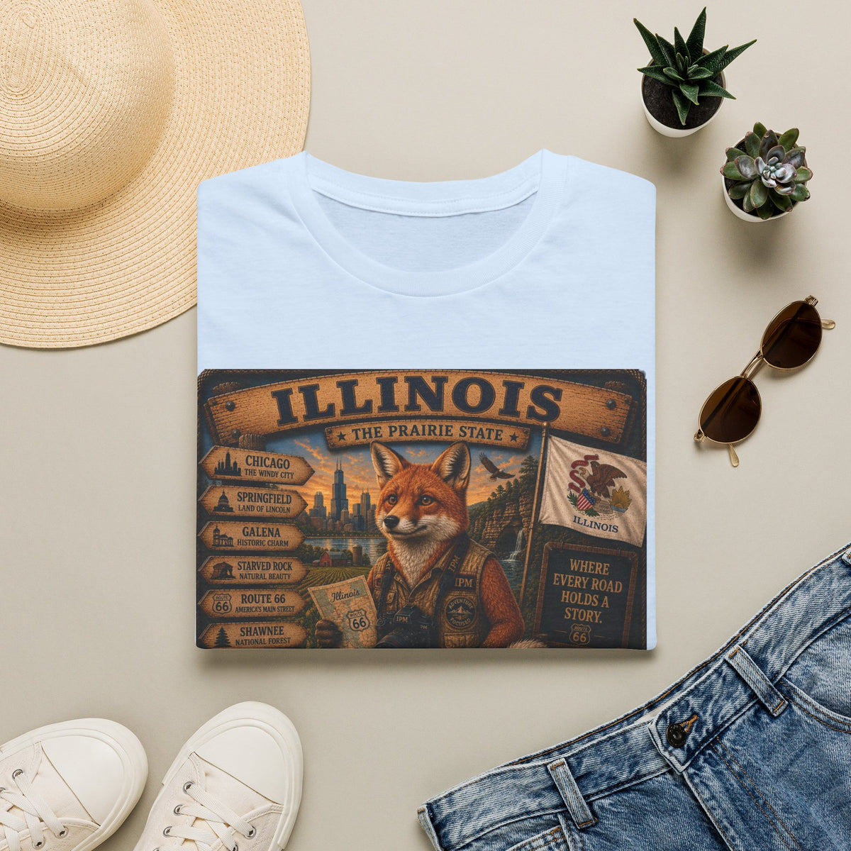 Illinois Vintage Fox Tee — The Prairie State Travel Souvenir T-Shirt