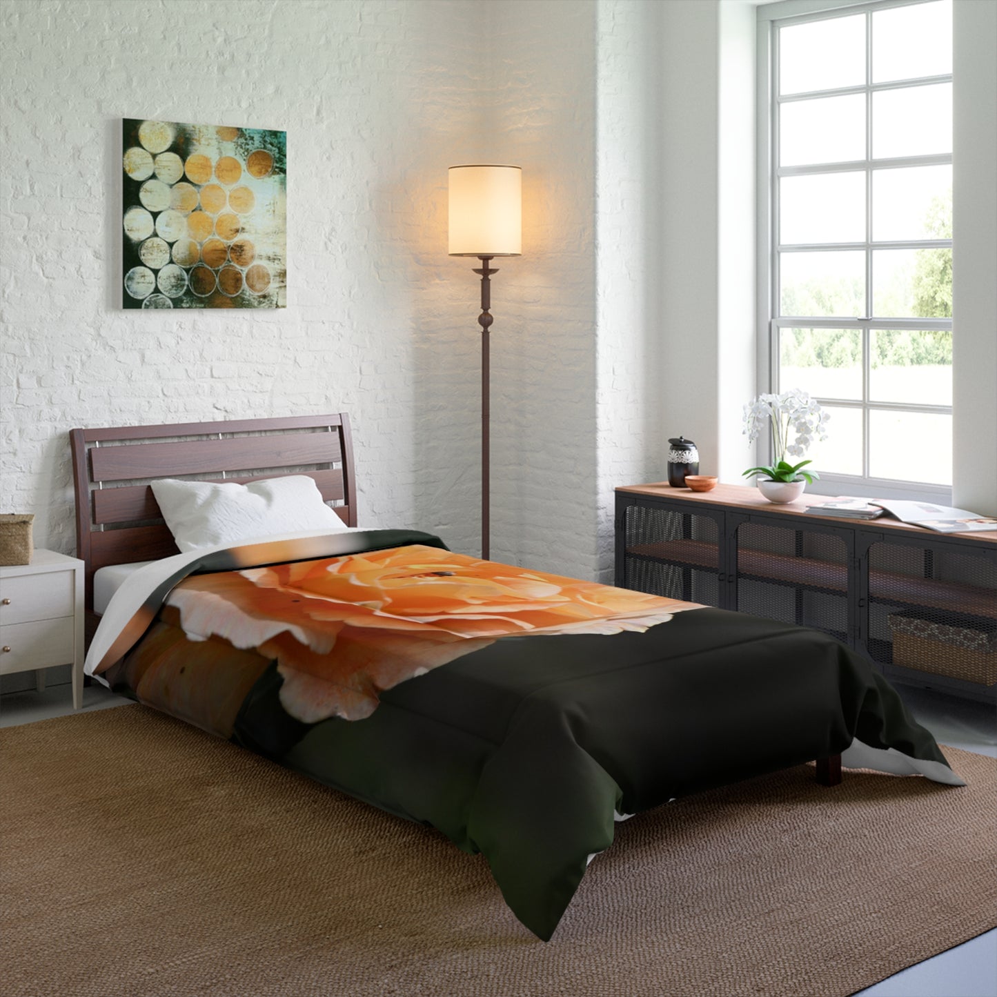 Floral Comforter - Large Peach Rose Print Bedding for Cozy Bedrooms