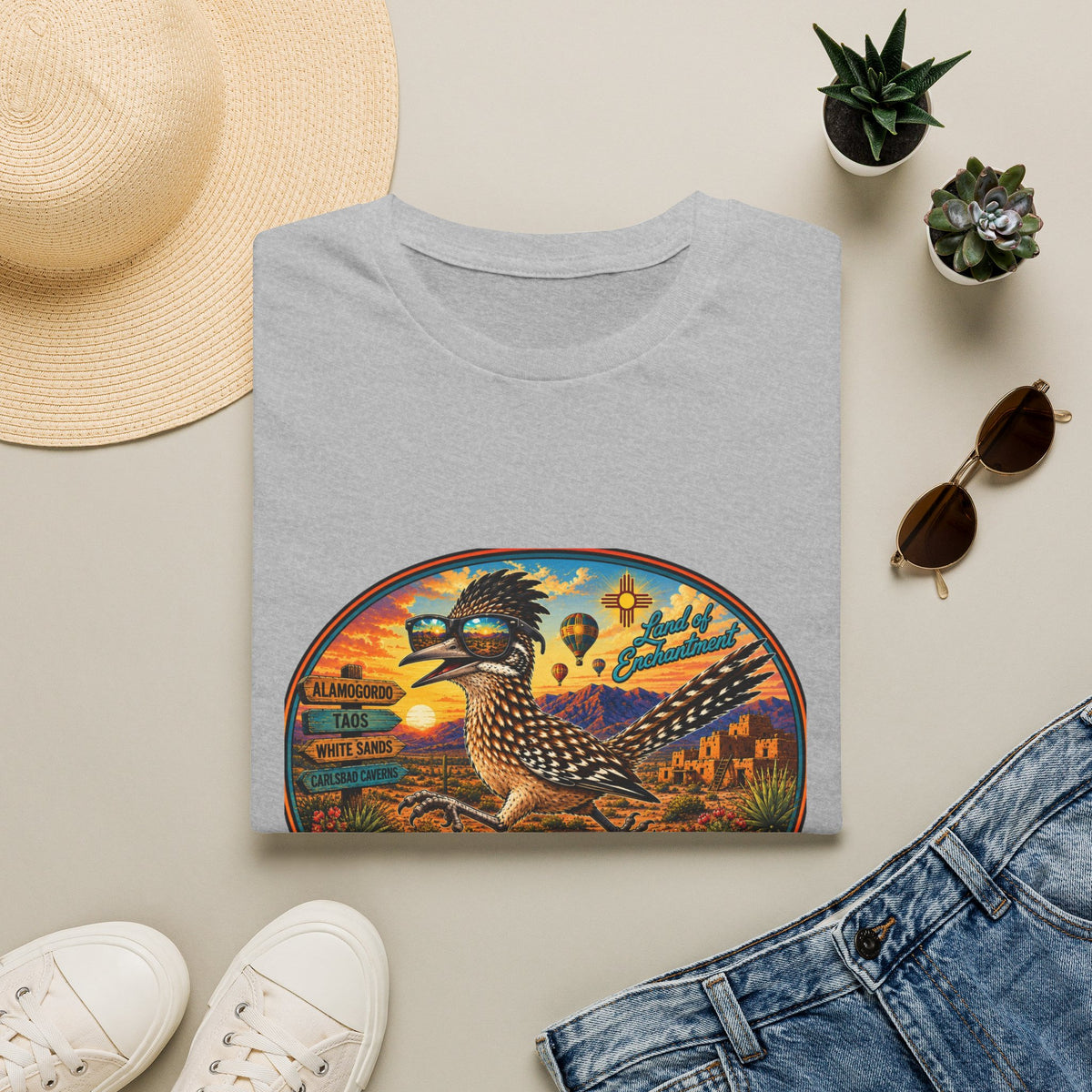 New Mexico Roadrunner Sunset T-Shirt — Southwestern Desert Travel Tee