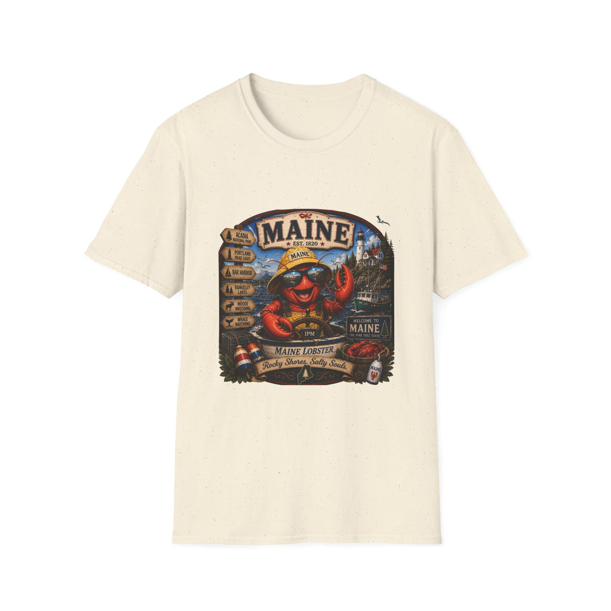Maine Lobster Souvenir T-Shirt — Vintage Coastal Travel Design