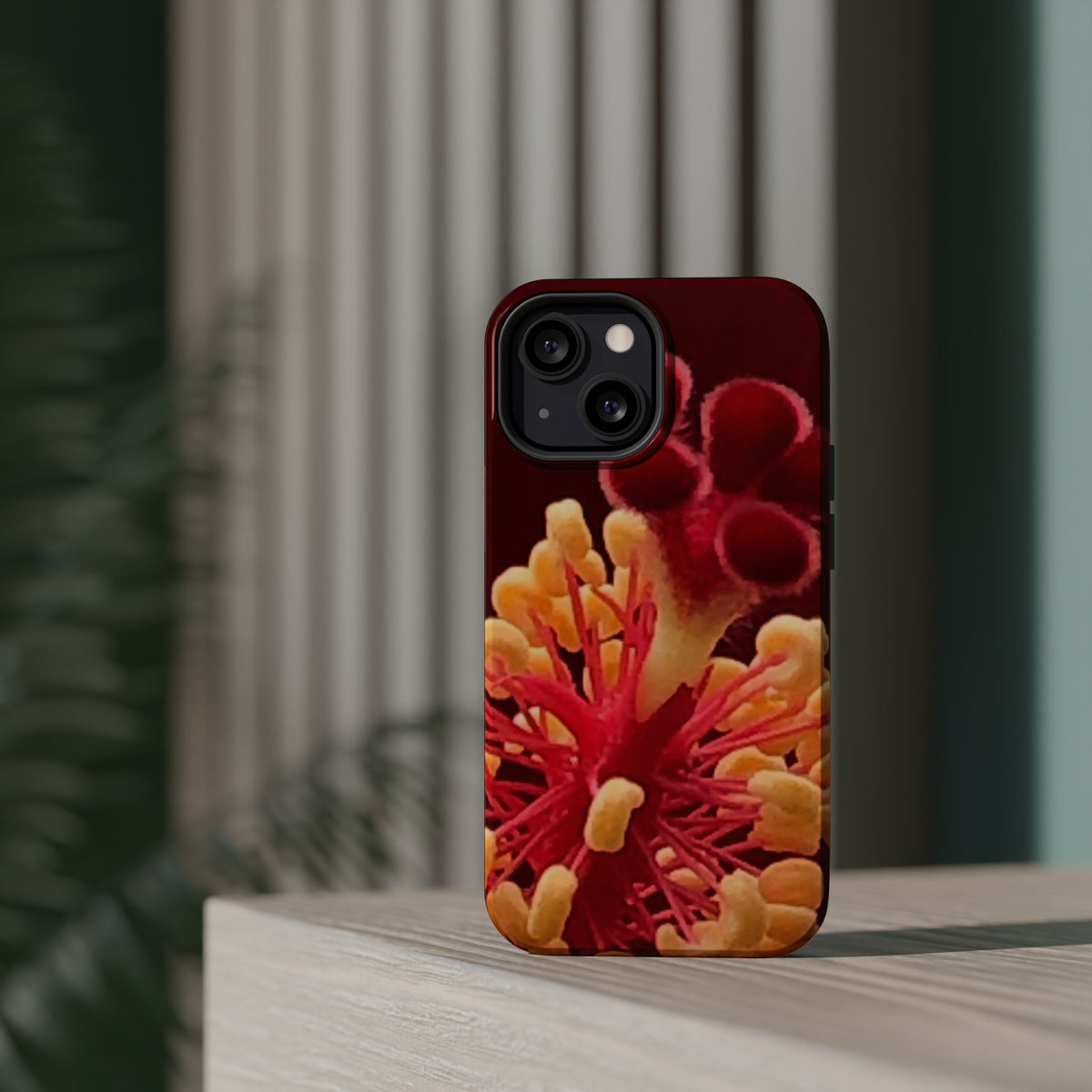 Floral Macro Phone Case — Red & Yellow Pollen Design (Magnetic Impact-Resistant)