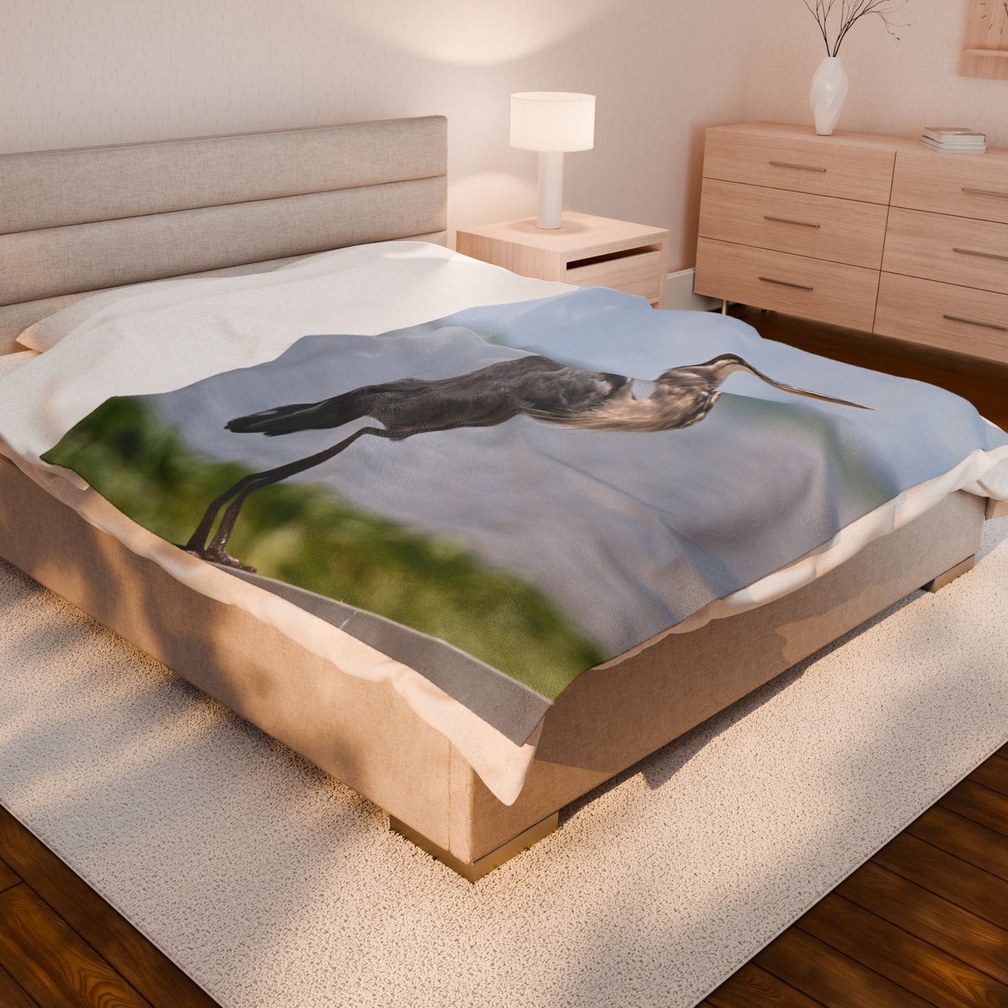 Great Blue Heron Velveteen Plush Blanket — Cozy Wildlife Photo Throw