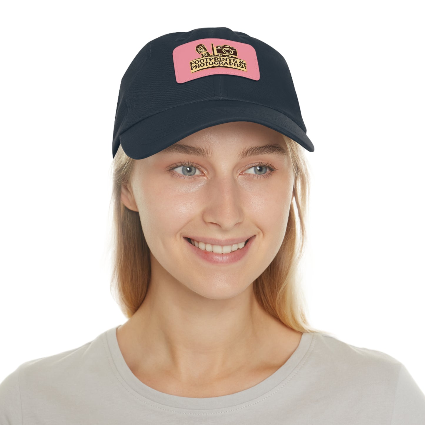 Leather Patch Dad Hat — "Footprints & Photographs" Outdoor Photographer Cap