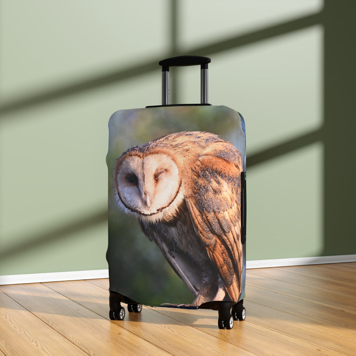 Barn Owl Luggage Cover — Realistic Wildlife Print Travel Protector