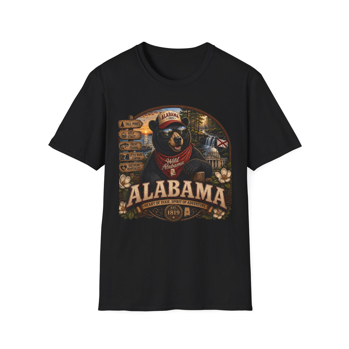 Alabama Bear Graphic T-Shirt — Vintage State Pride Tee