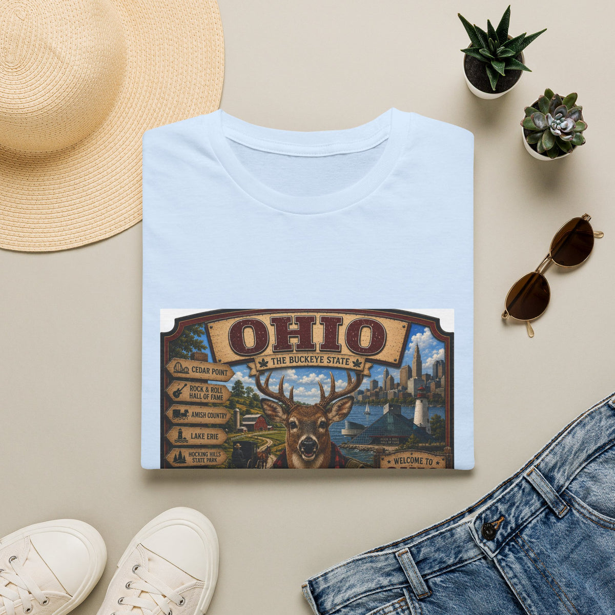 Ohio State Vintage Deer T-Shirt — Buckeye State Travel Graphic Tee