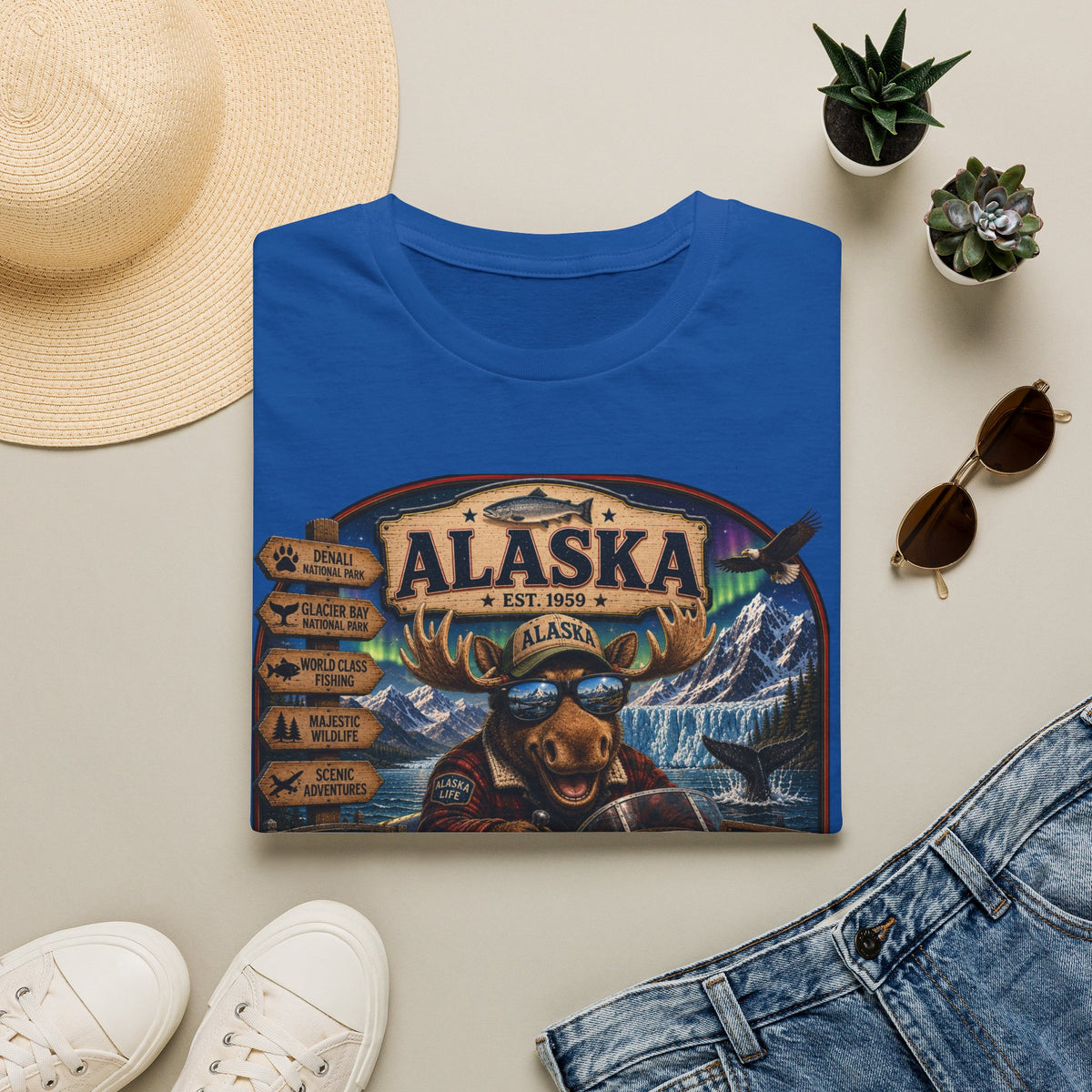 Alaska Moose Graphic T-Shirt — Vintage Wilderness Travel Souvenir