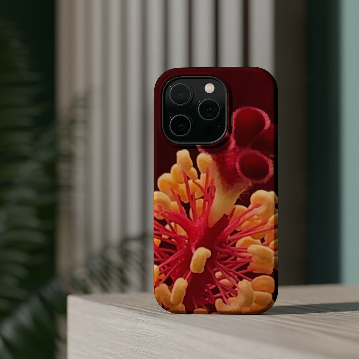 Floral Macro Phone Case — Red & Yellow Pollen Design (Magnetic Impact-Resistant)