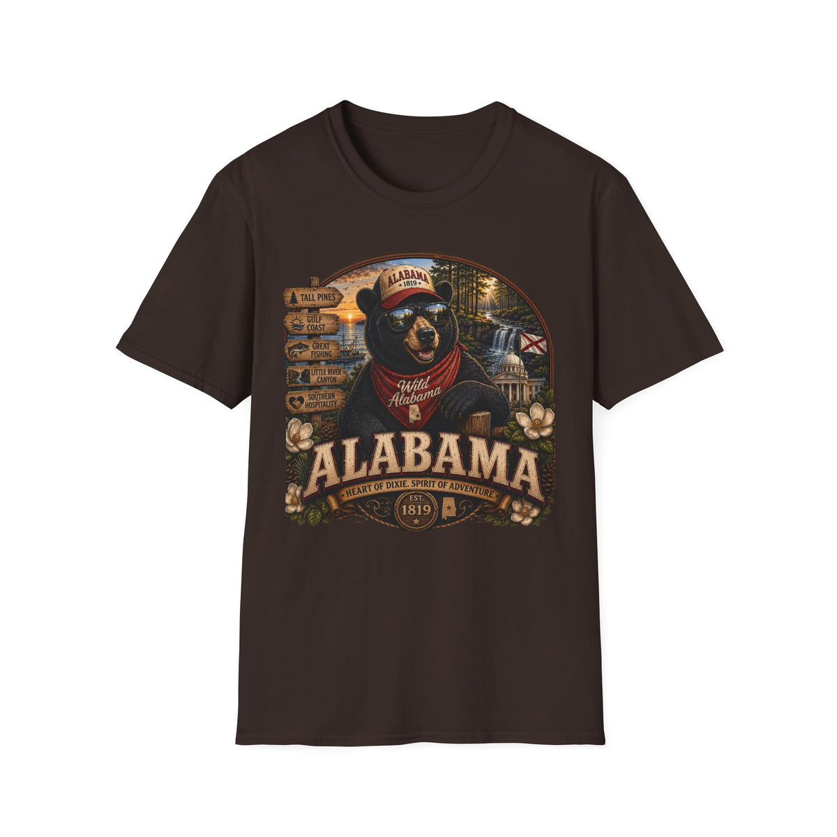 Alabama Bear Graphic T-Shirt — Vintage State Pride Tee