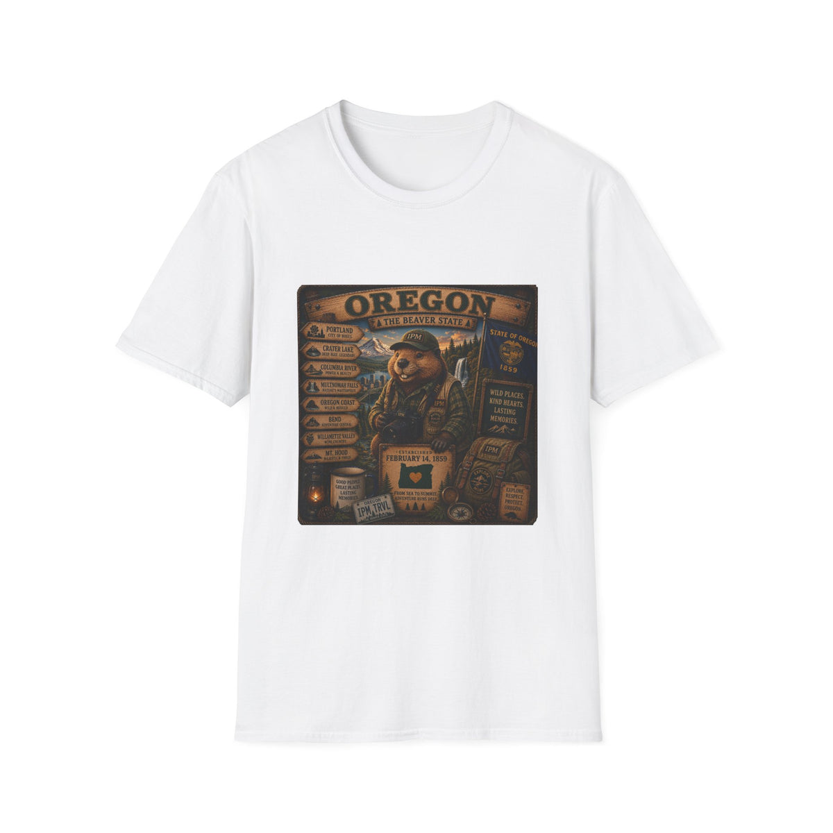 Oregon Beaver State Vintage Travel T-Shirt — Scenic Landmarks & Wildlife Tee