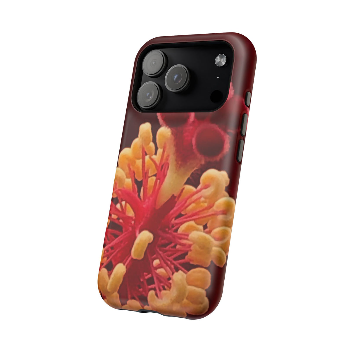 Floral Macro Phone Case — Red & Yellow Pollen Design (Magnetic Impact-Resistant)