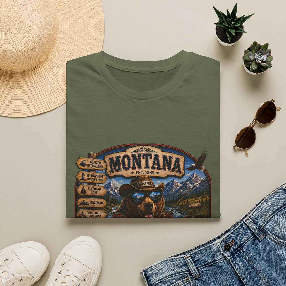 Montana Bear Graphic T-Shirt — Vintage Outdoor Scenic Tee