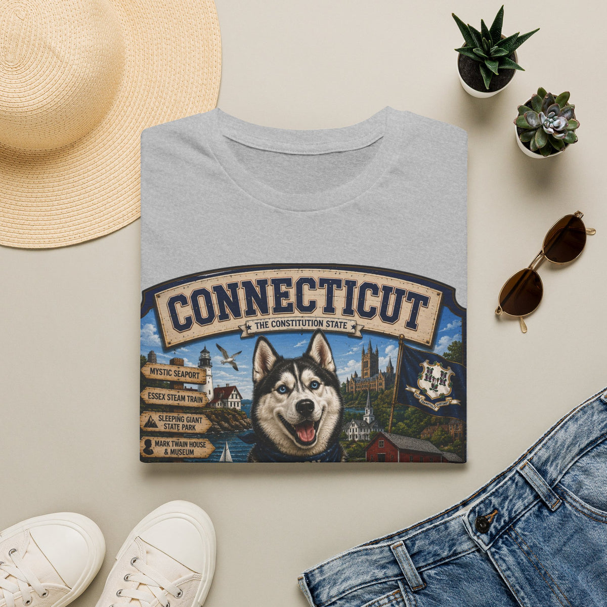 Connecticut Husky State T-Shirt — Vintage Connecticut Scenic Tee