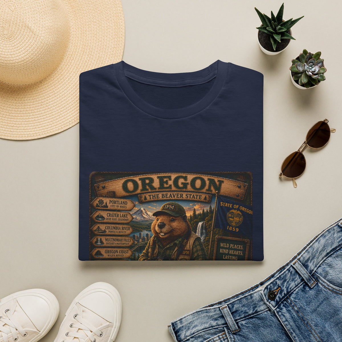 Oregon Beaver State Vintage Travel T-Shirt — Scenic Landmarks & Wildlife Tee