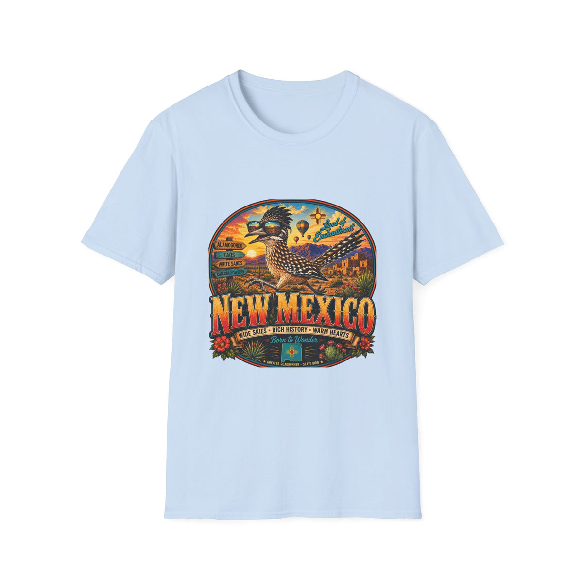 New Mexico Roadrunner Sunset T-Shirt — Southwestern Desert Travel Tee