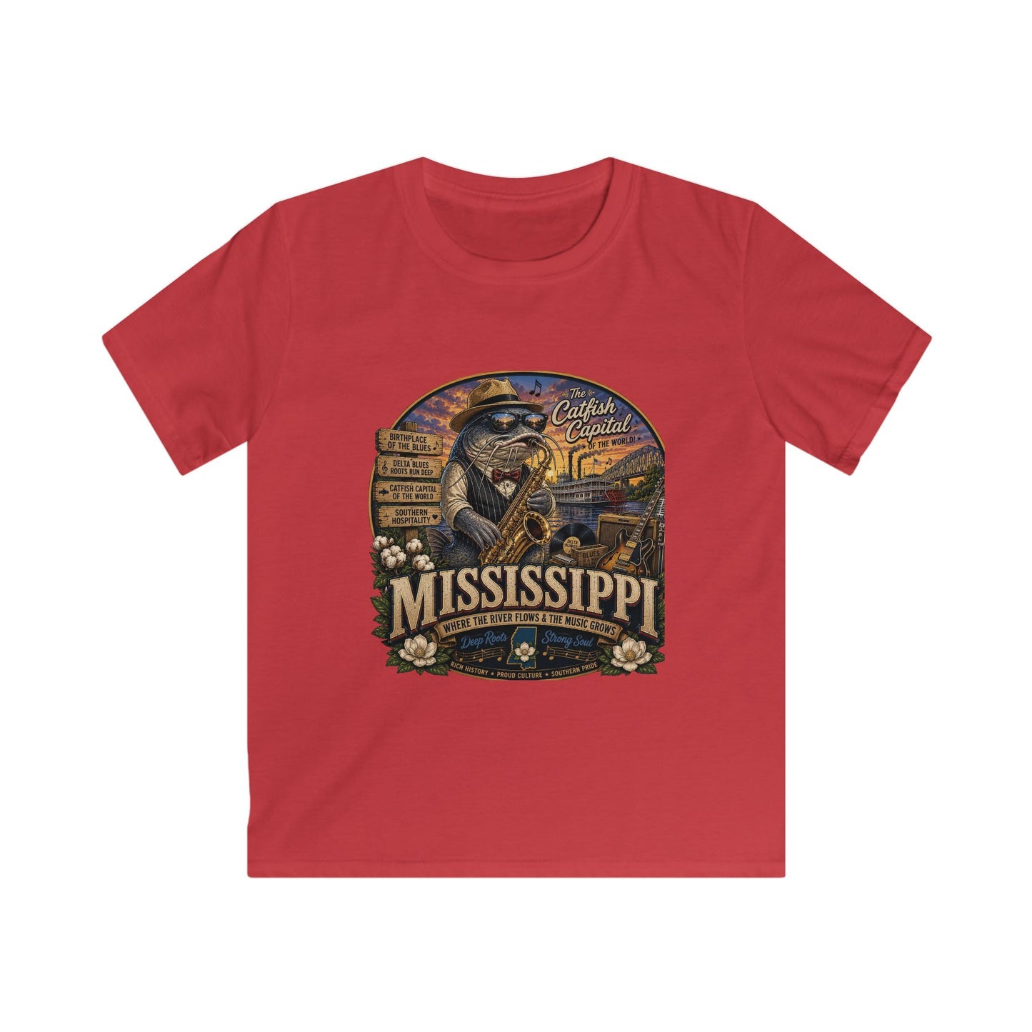 Kids Mississippi State Tee — Vintage Riverboat & Blues Design
