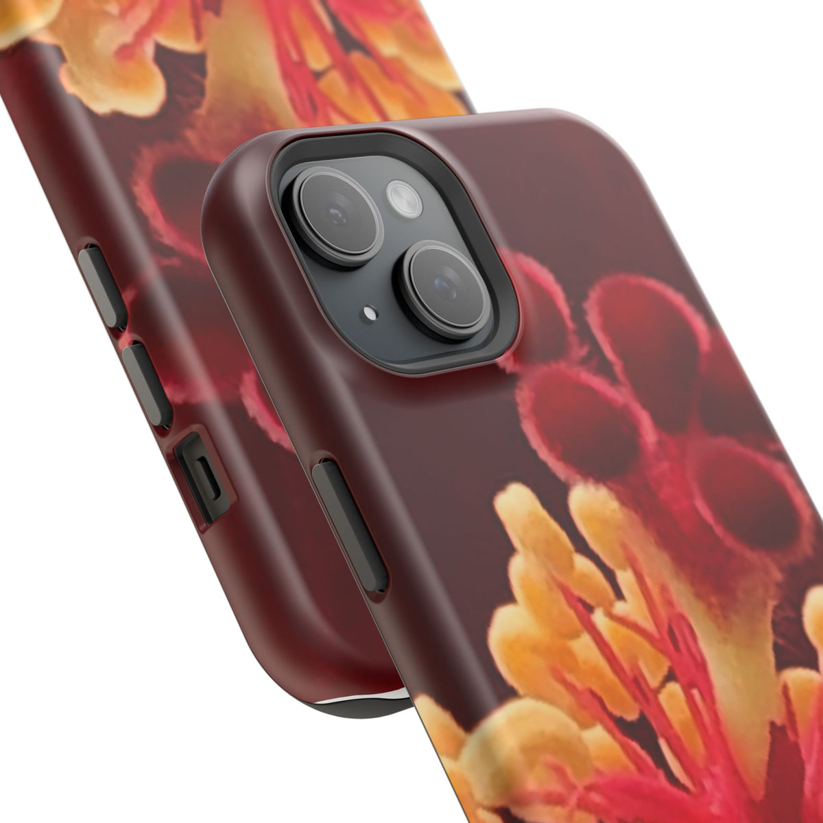 Floral Macro Phone Case — Red & Yellow Pollen Design (Magnetic Impact-Resistant)