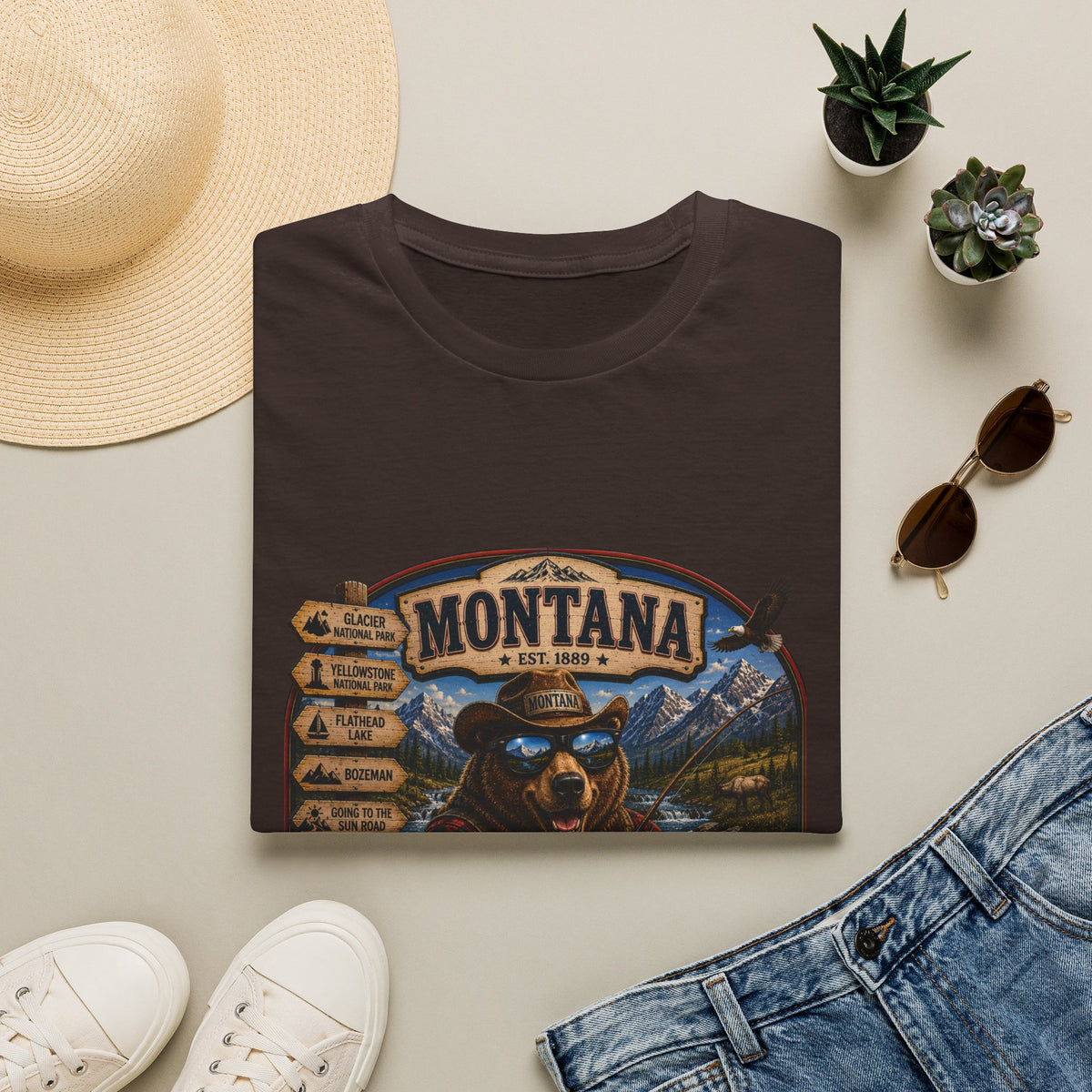 Montana Bear Graphic T-Shirt — Vintage Outdoor Scenic Tee