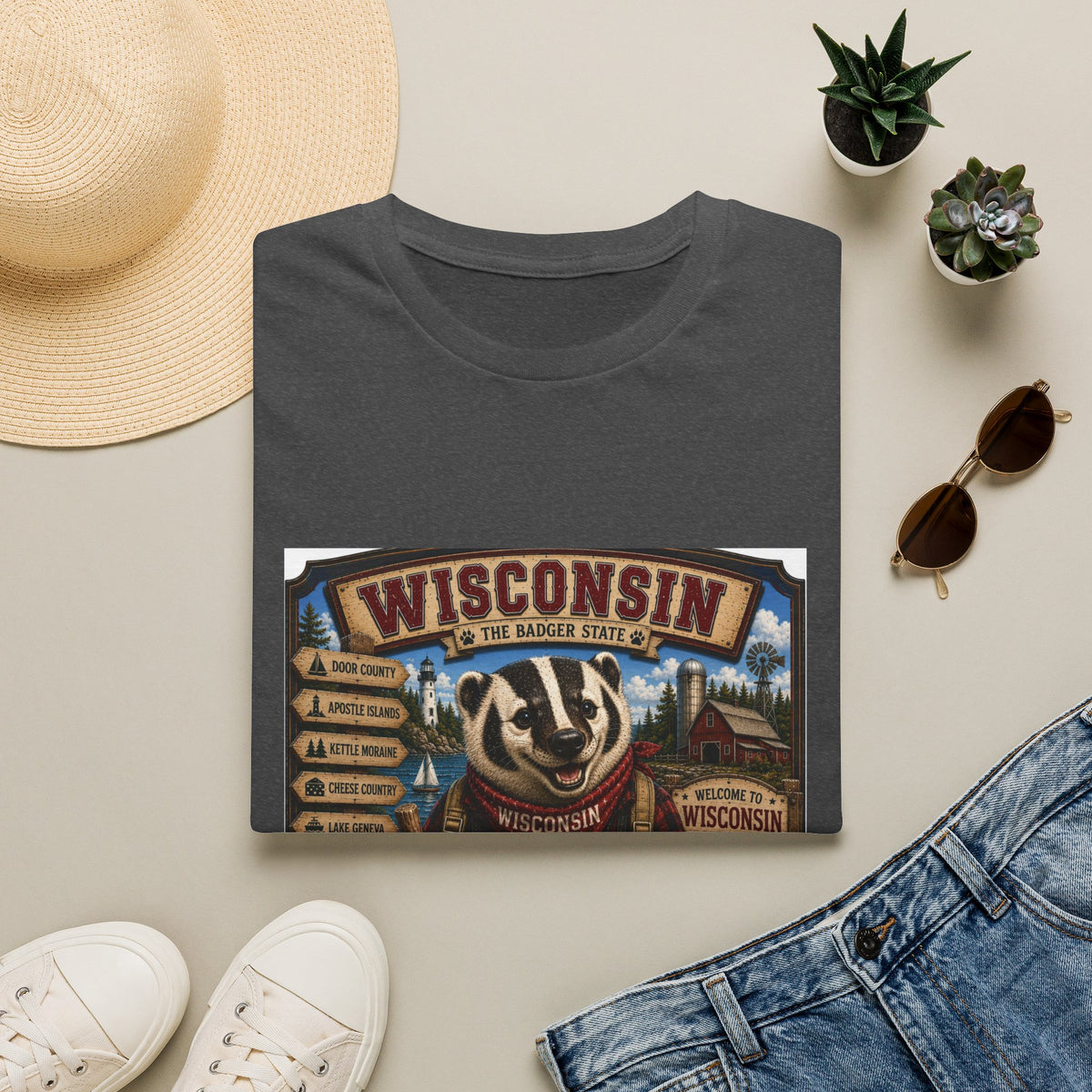 Wisconsin Badger Retro Travel T-Shirt — Vintage State Pride Tee
