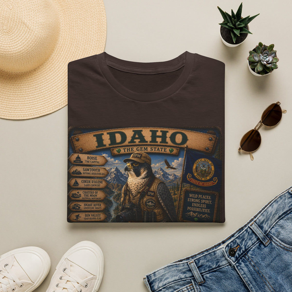 Idaho State Vintage Wildlife T-Shirt — 'The Gem State' Mountain & Wolf Graphic