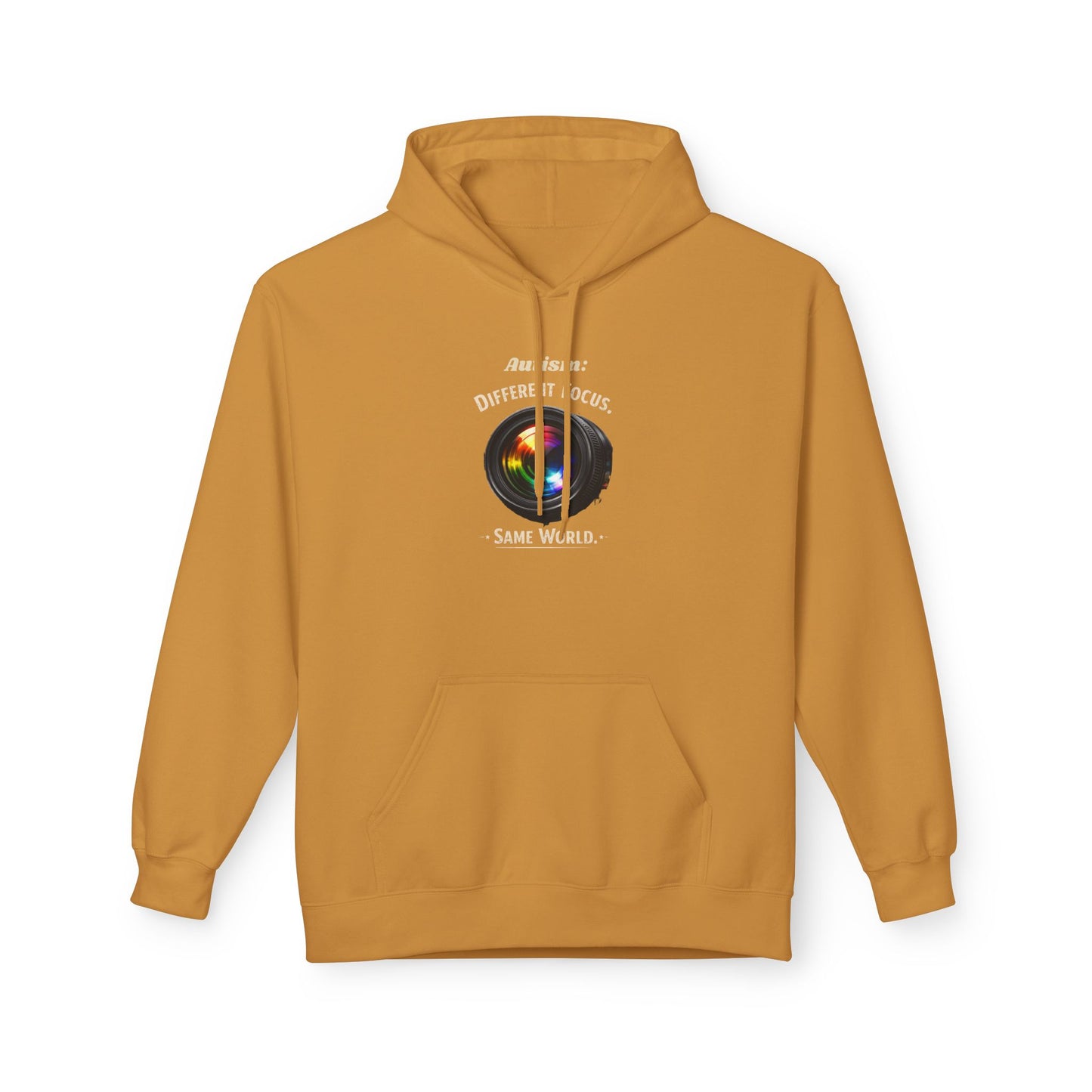 Hoodie — 'Different Not Less, Same World' Rainbow Eye Graphic