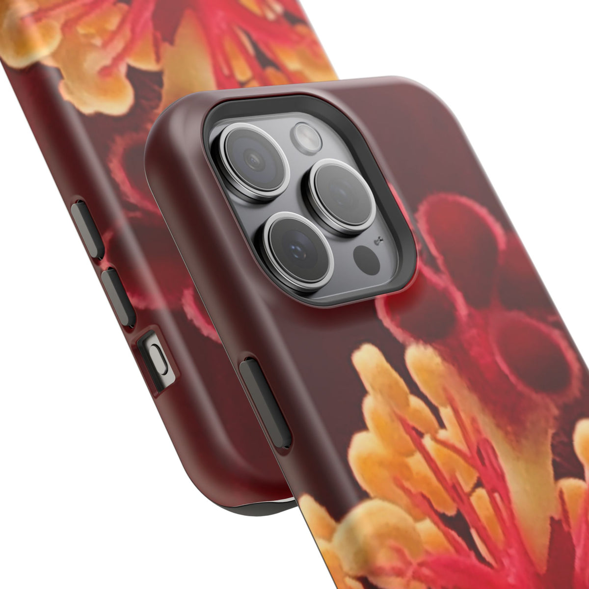 Floral Macro Phone Case — Red & Yellow Pollen Design (Magnetic Impact-Resistant)