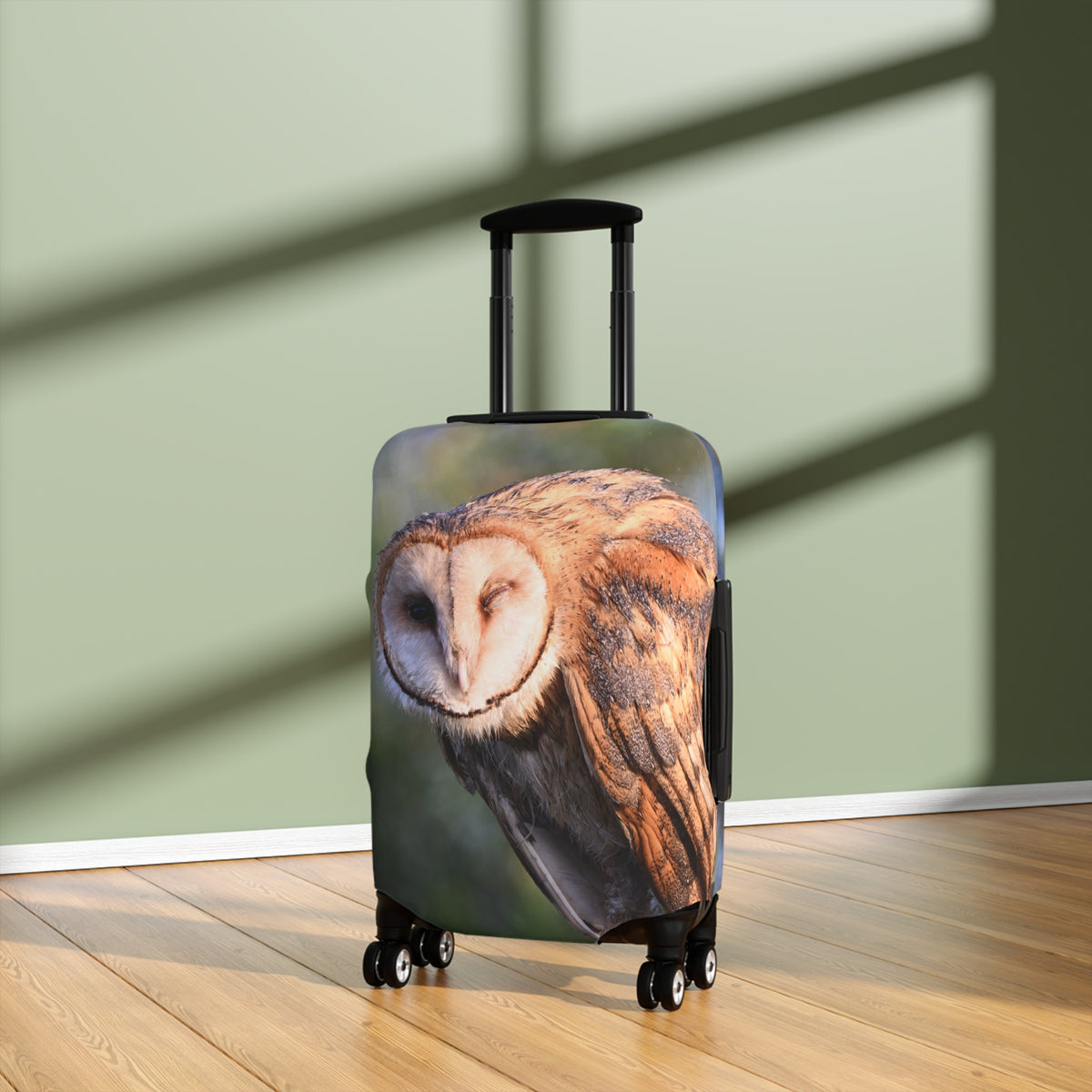 Barn Owl Luggage Cover — Realistic Wildlife Print Travel Protector