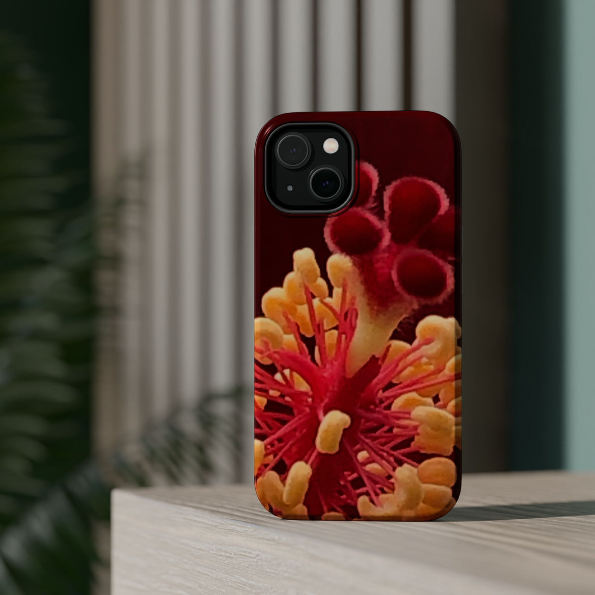 Floral Macro Phone Case — Red & Yellow Pollen Design (Magnetic Impact-Resistant)
