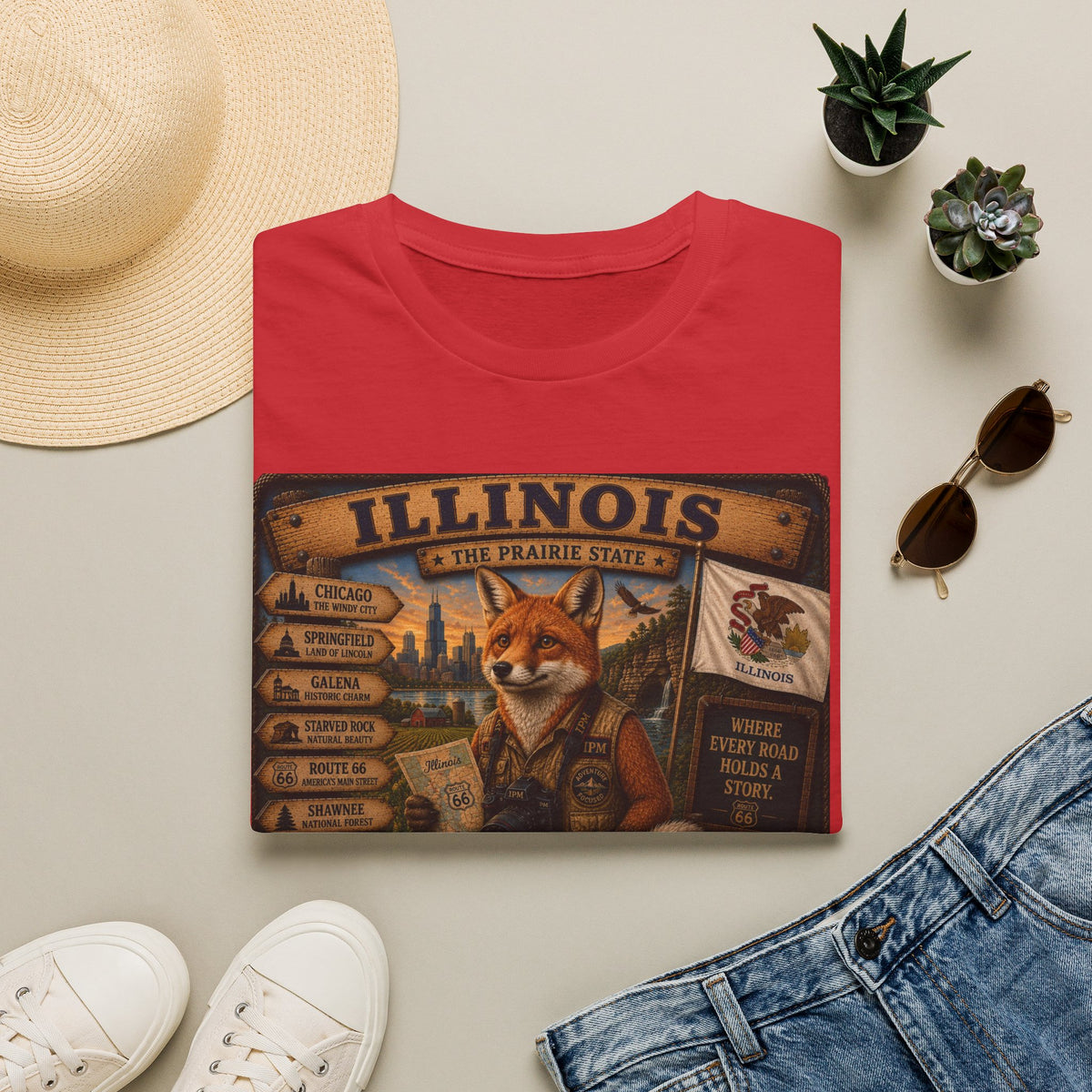 Illinois Vintage Fox Tee — The Prairie State Travel Souvenir T-Shirt