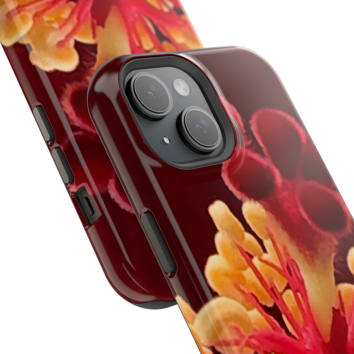 Floral Macro Phone Case — Red & Yellow Pollen Design (Magnetic Impact-Resistant)