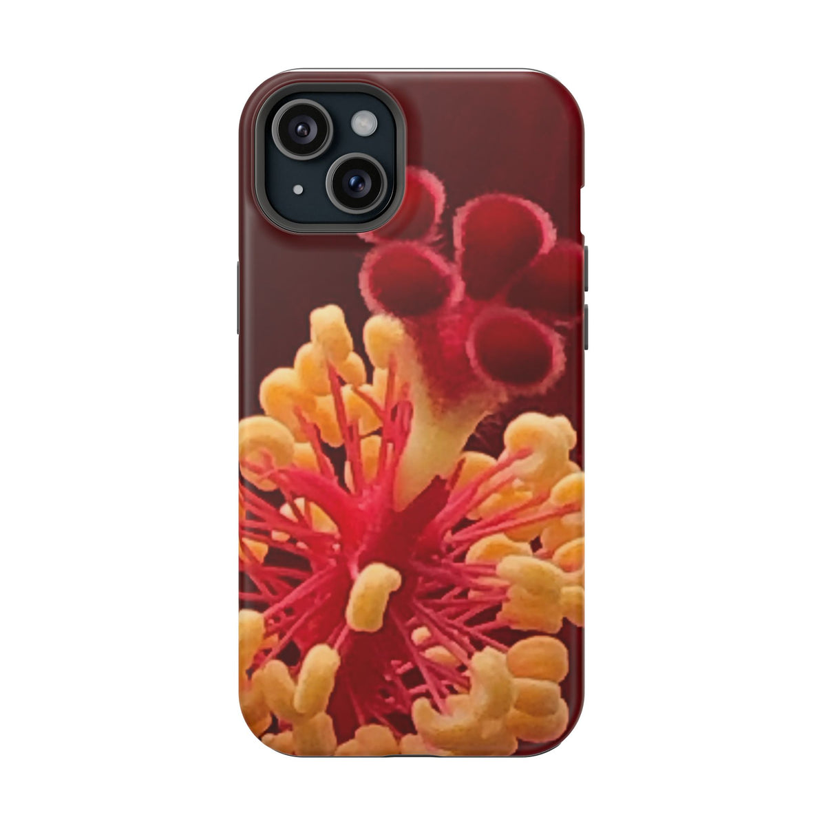 Floral Macro Phone Case — Red & Yellow Pollen Design (Magnetic Impact-Resistant)