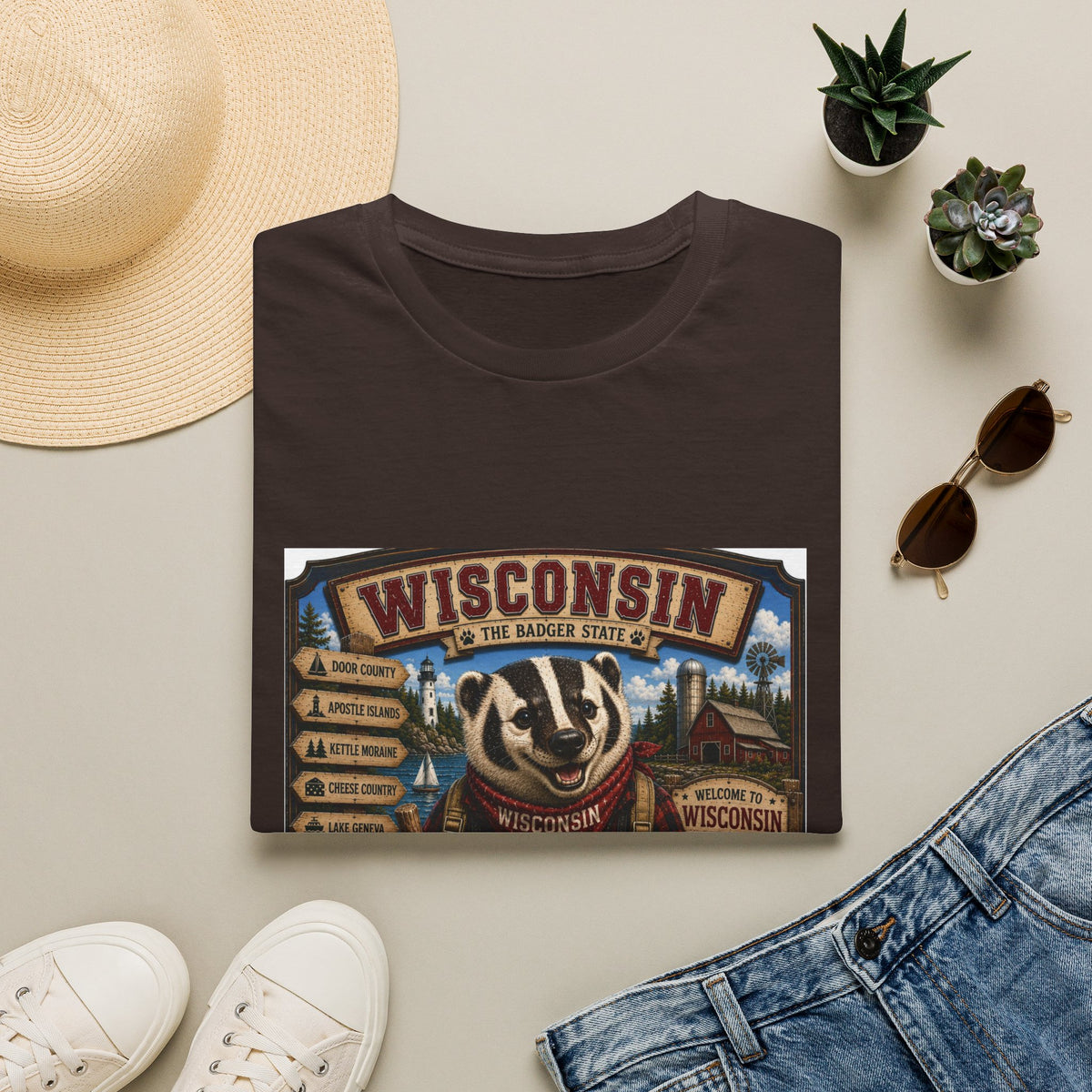 Wisconsin Badger Retro Travel T-Shirt — Vintage State Pride Tee