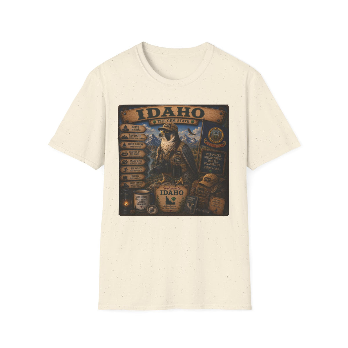 Idaho State Vintage Wildlife T-Shirt — 'The Gem State' Mountain & Wolf Graphic