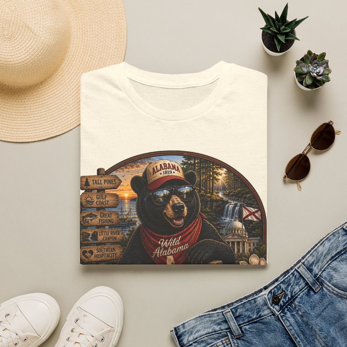 Alabama Bear Graphic T-Shirt — Vintage State Pride Tee