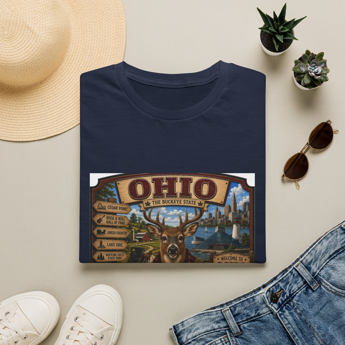 Ohio State Vintage Deer T-Shirt — Buckeye State Travel Graphic Tee