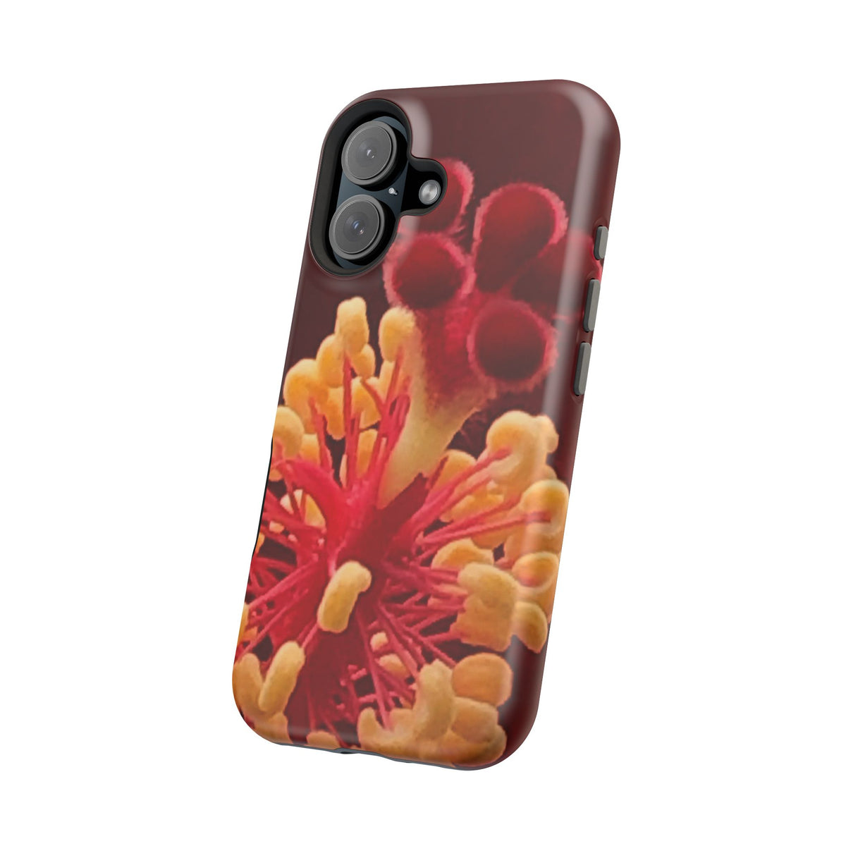 Floral Macro Phone Case — Red & Yellow Pollen Design (Magnetic Impact-Resistant)