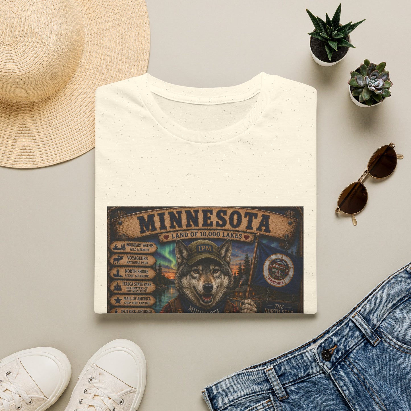 Minnesota Wolf Vintage Graphic T-Shirt – Land of 10,000 Lakes Travel Tee