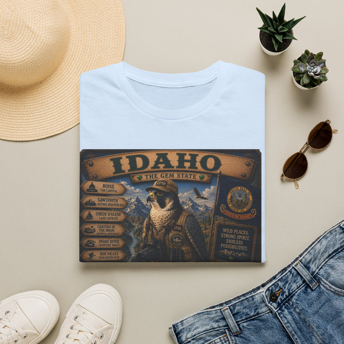 Idaho State Vintage Wildlife T-Shirt — 'The Gem State' Mountain & Wolf Graphic