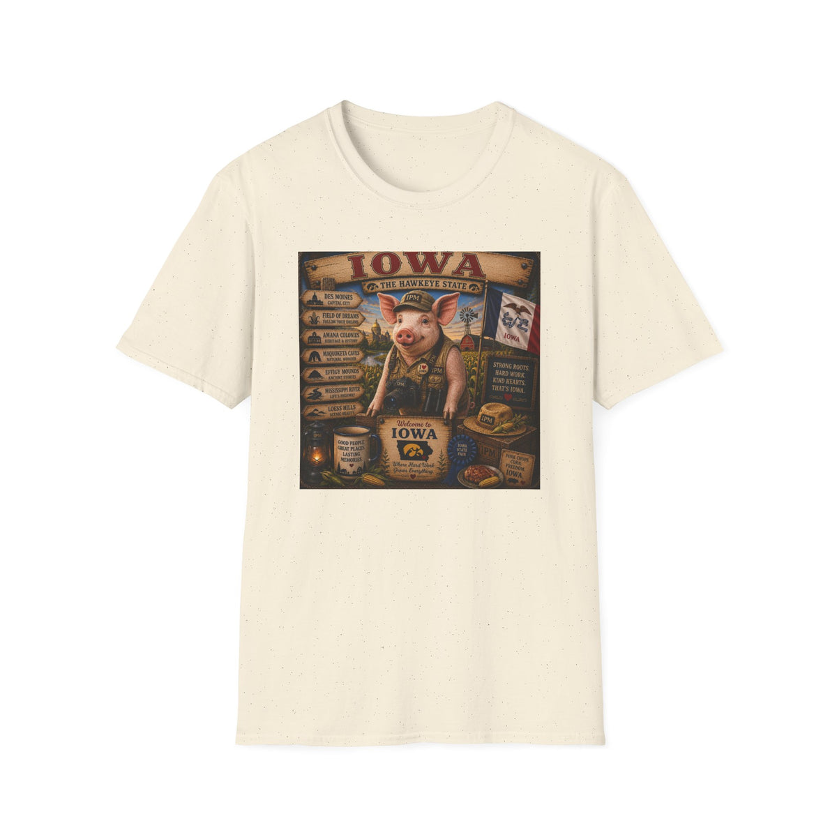Iowa Pig State Map T-Shirt — Hawkeye State Travel Souvenir Tee