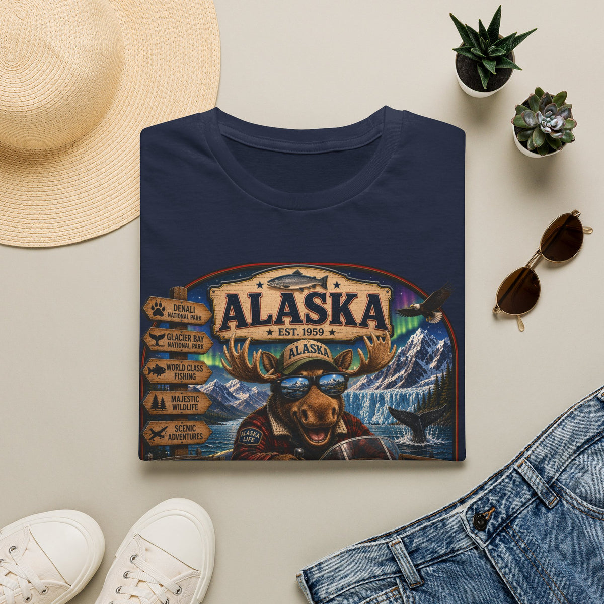 Alaska Moose Graphic T-Shirt — Vintage Wilderness Travel Souvenir