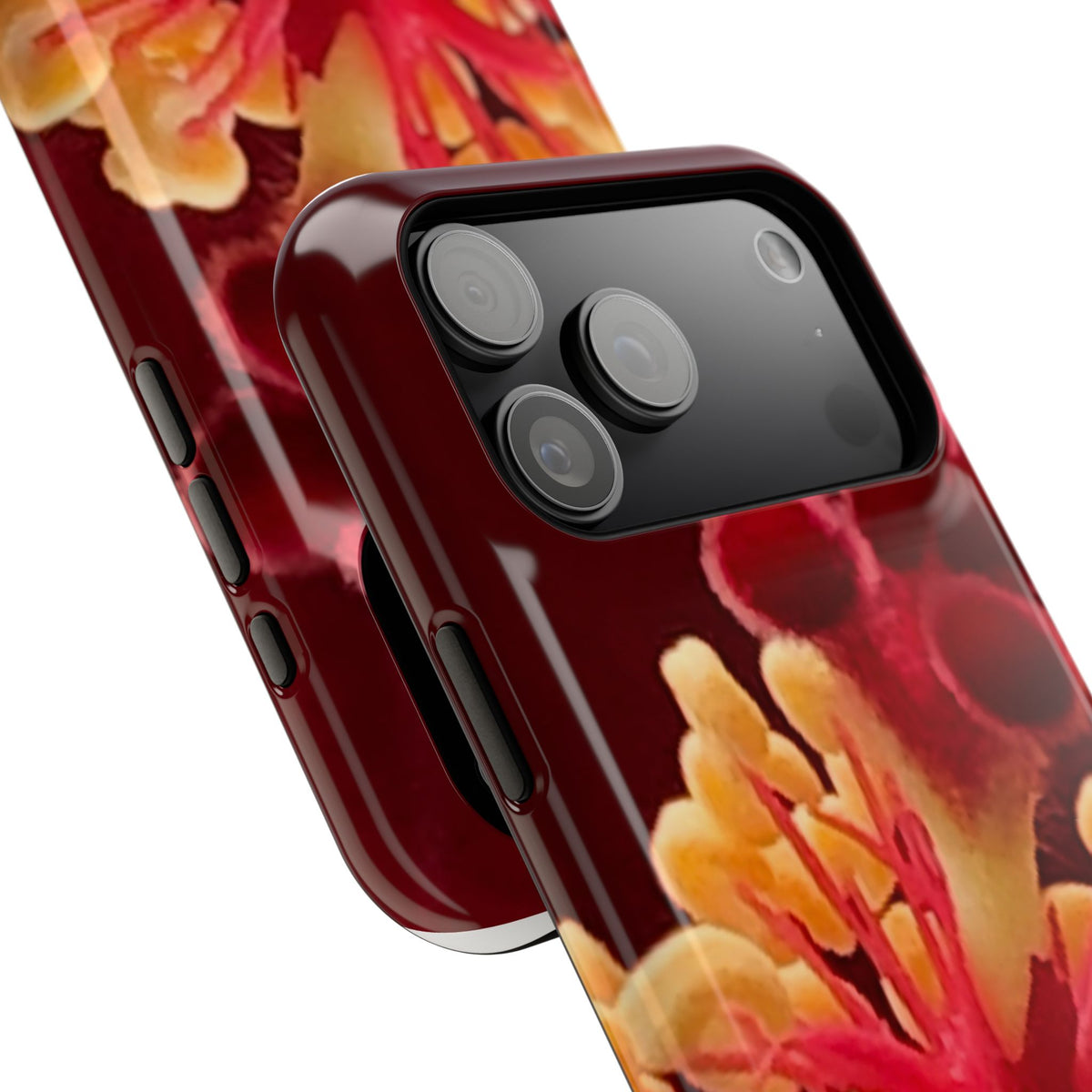 Floral Macro Phone Case — Red & Yellow Pollen Design (Magnetic Impact-Resistant)