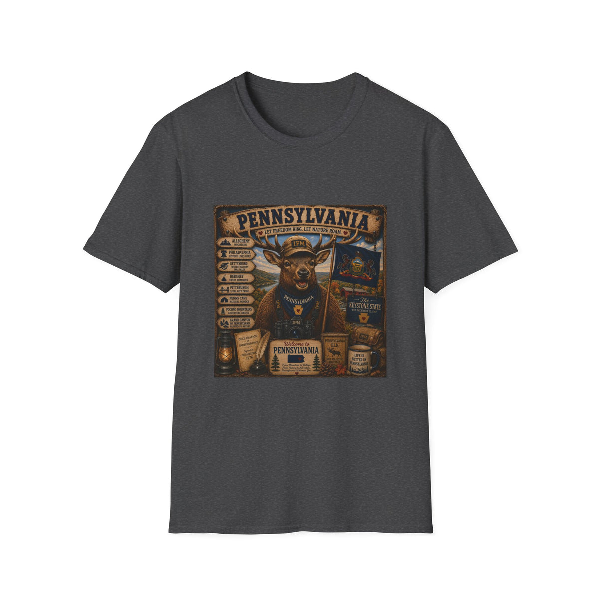 Pennsylvania Deer Vintage State Sign T-Shirt — Rustic Hunting & Outdoors Souvenir
