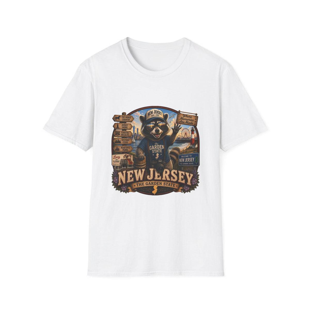 New Jersey Raccoon "Garden State" T-Shirt — Retro State Pride Tee