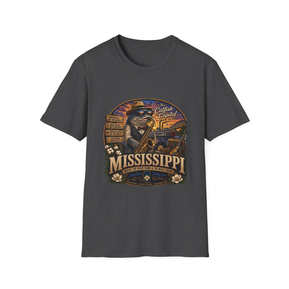 Mississippi Catfish Capital T-Shirt — Vintage Riverboat Angler Graphic