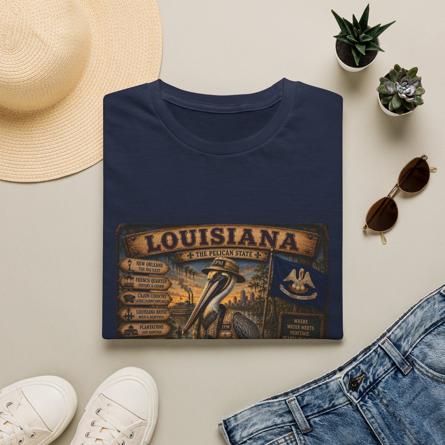 Louisiana Pelican State Vintage Poster T-Shirt — Retro Travel Souvenir
