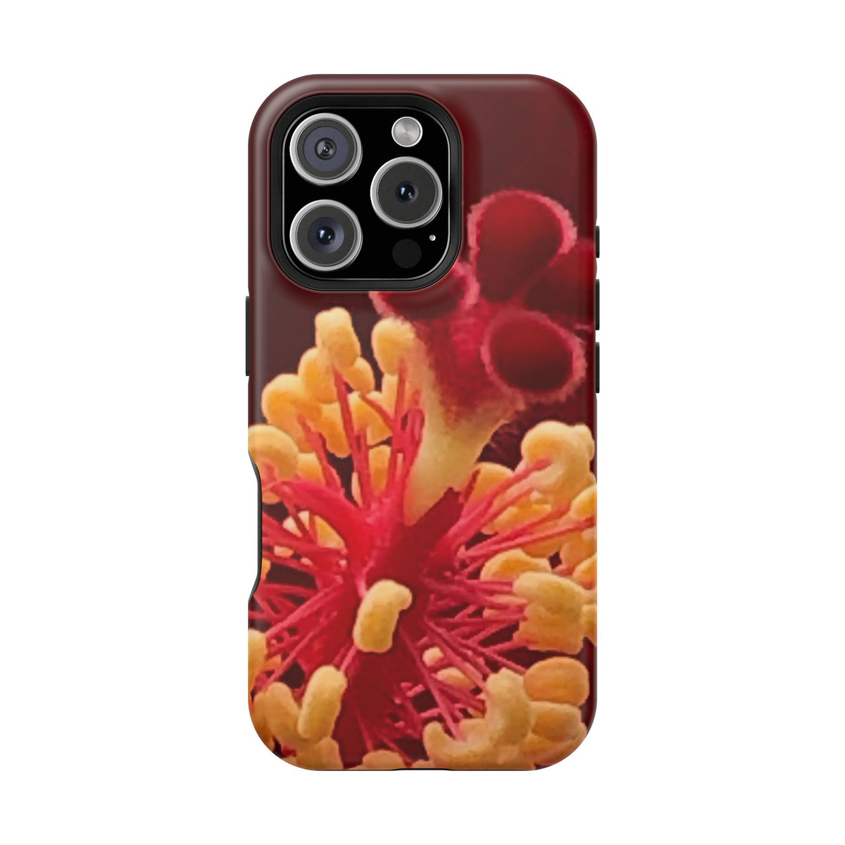 Floral Macro Phone Case — Red & Yellow Pollen Design (Magnetic Impact-Resistant)